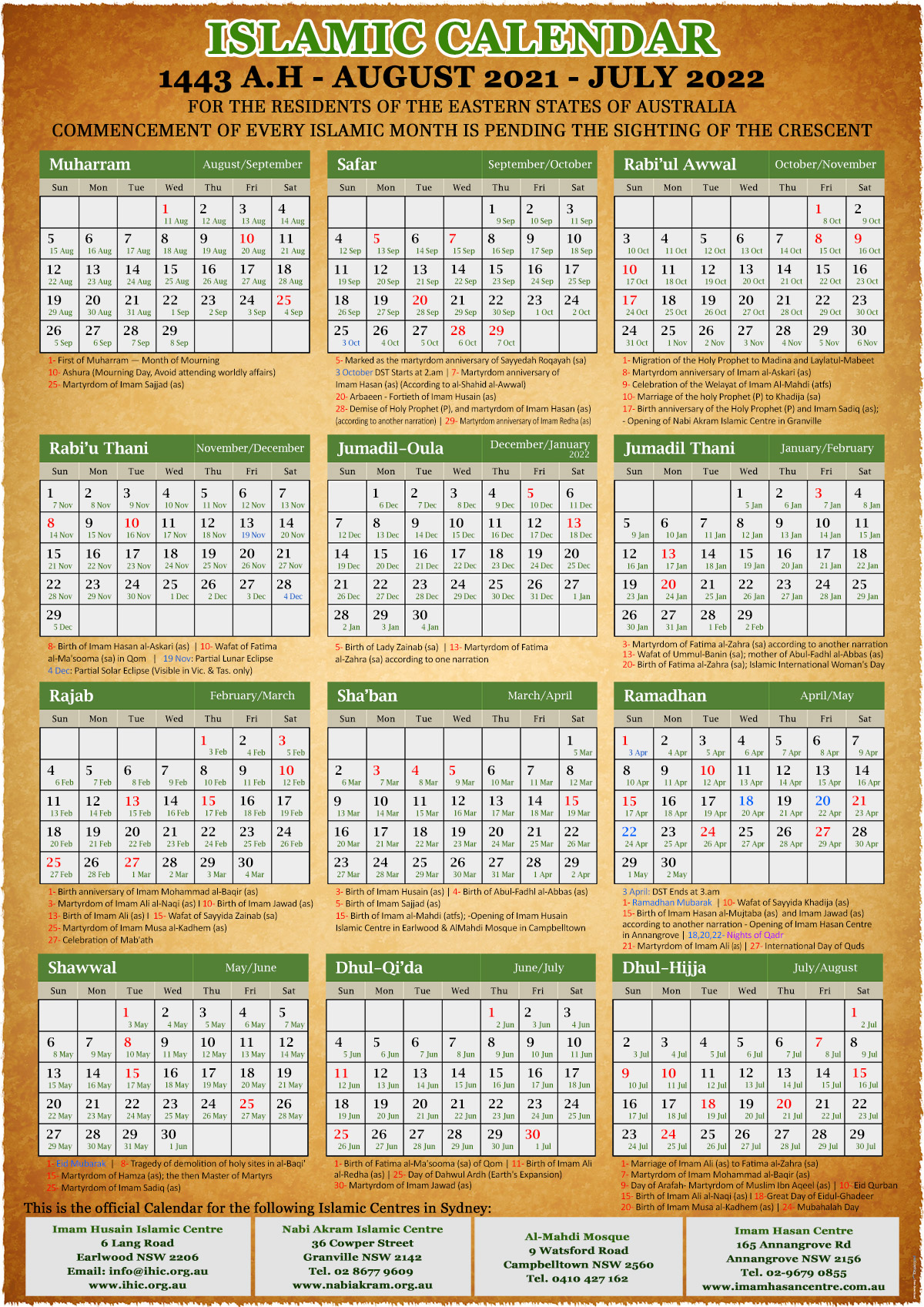 Islamic Calendar 2023 Hijri Calendar 1443 44 PDF Download 