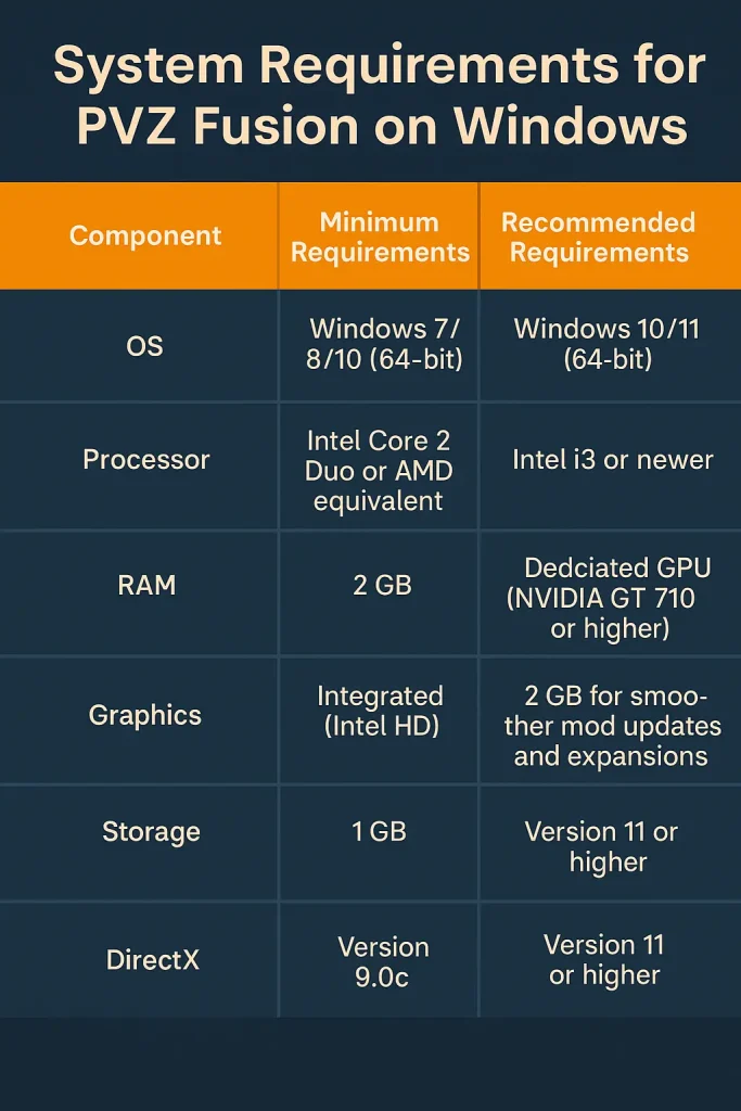 system requirements for pvz fusion